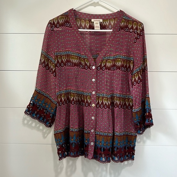 Sundance Button Front 100% Silk Lightweight Blouse Pink Red Blue Petite Small - Picture 1 of 6